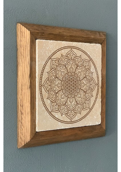 Decor Yaşam Çiçeği Mandala Masif Ahşap Çerçeveli Taş Tablo -Duvar DEKORU-28X28 cm fiyatları