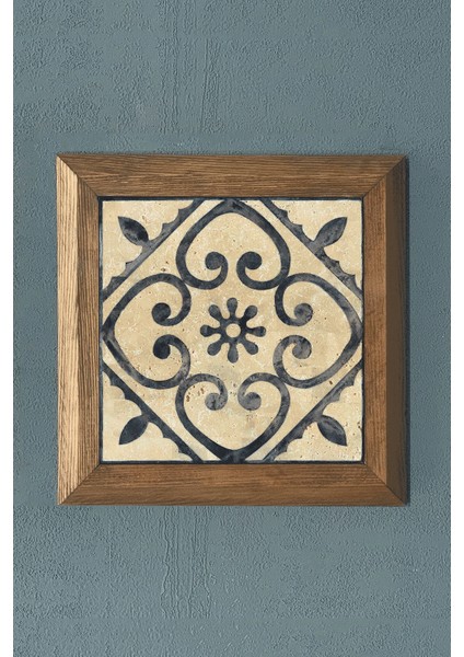 Blue Marin Desen Masif Çerçeveli Taş Tablo-Wall Decor- Oscar Stone Decor 28X28 cm