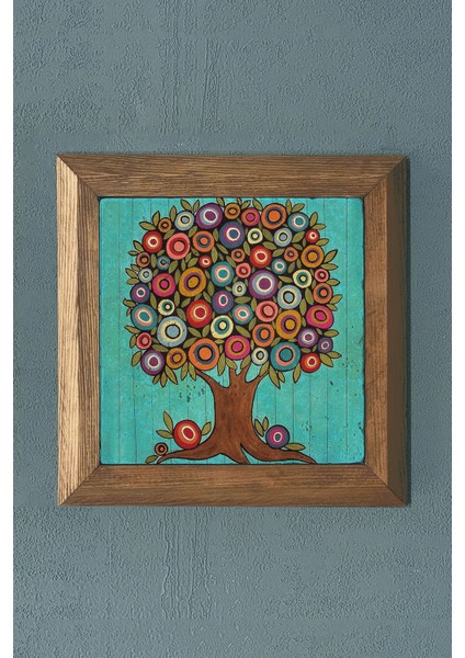 Yaşam Ağacı-Masif Çerçeveli Taş Tablo-Wall Decor- Oscar Stone Decor 28X28 cm