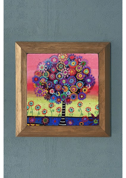 Yaşam Ağacı-Masif Çerçeveli Taş Tablo-Wall Decor- Oscar Stone Decor 28X28 C