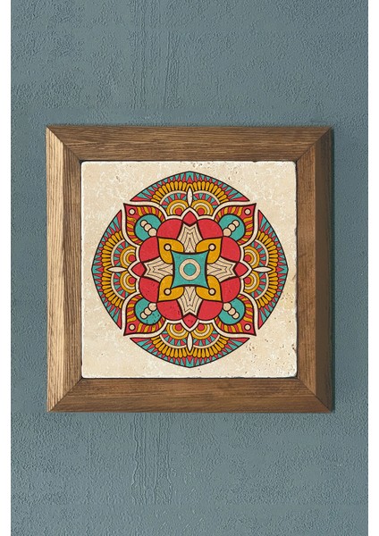 Mandala Masif Çerçeveli Taş Tablo-Wall Decor- Oscar Stone Decor 28X28 cm