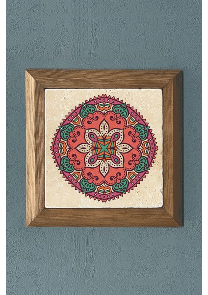 Mandala-Masif Çerçeveli Taş Tablo-Wall Decor- Oscar Stone Decor 28X28 cm