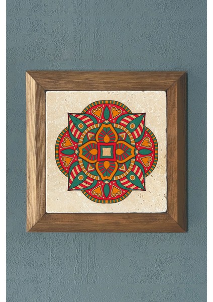 Mandala-Masif Çerçeveli Taş Tablo-Wall Decor- Oscar Stone Decor 28X28 cm