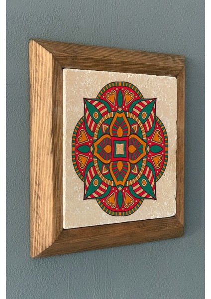 Mandala-Masif Çerçeveli Taş Tablo-Wall Decor- Oscar Stone Decor 28X28 cm