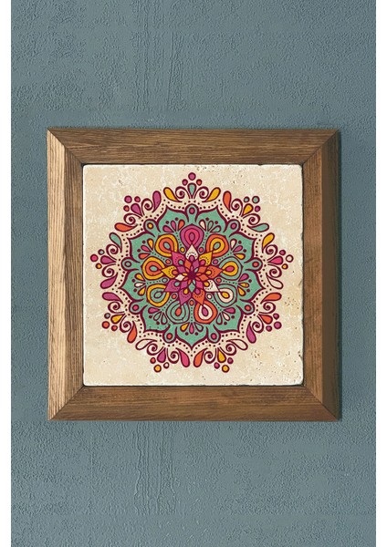 Mandala -Masif Çerçeveli Taş Tablo-Wall Decor- Oscar Stone Decor 28X28 cm