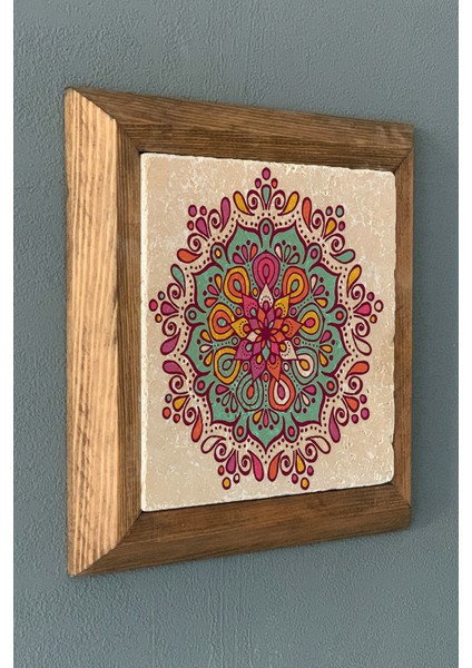 Mandala -Masif Çerçeveli Taş Tablo-Wall Decor- Oscar Stone Decor 28X28 cm