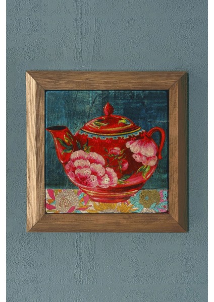 Renkli Çaysanlık Masif Çerçeveli Taş Tablo-Wall Decor- Oscar Stone Decor 28X28 cm