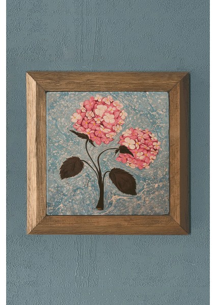 Ebruli Desen-Masif Çerçeveli Taş Tablo-Wall Decor- Oscar Stone Decor 28X28 cm