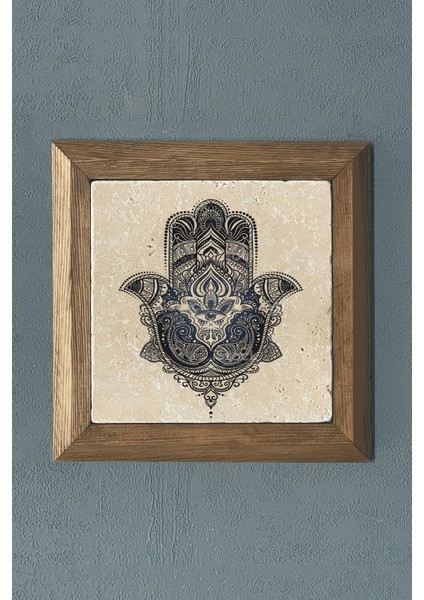 Masif Çerçeveli Fatma Ana Eli (Bereket Nazar) Doğaltaş Tablo Pano Oscar Stone Decor 28X28 cm