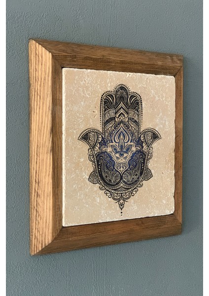 Masif Çerçeveli Fatma Ana Eli (Bereket Nazar) Doğaltaş Tablo Pano Oscar Stone Decor 28X28 cm fiyatları