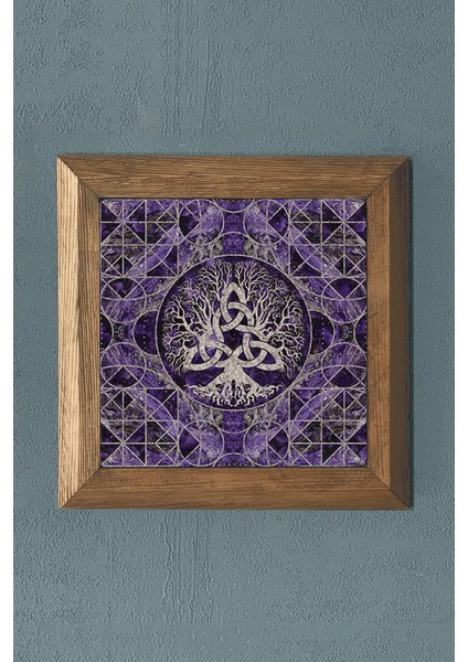 Hayat Ağacı-Masif Çerçeveli Taş Tablo-Wall Decor- Oscar Stone Decor 28X28 cm