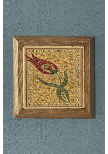 Lale Temalı Masif Çerçeveli Taş Tablo-Duvar Dekoru- Oscar Stone Decor 28X28 cm