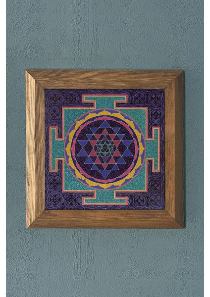 Masif Çerçeveli Sri Yantra Desenli Taş Tablo Oscar Stone Decor 28X28 cm