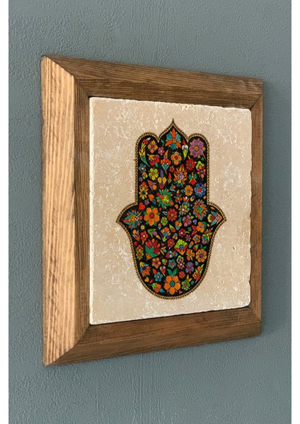 Masif Çerçeveli Fatma Ana Eli (Bereket Nazar) Doğaltaş Tablo Pano Oscar Stone Decor 28X28 cm fiyatları