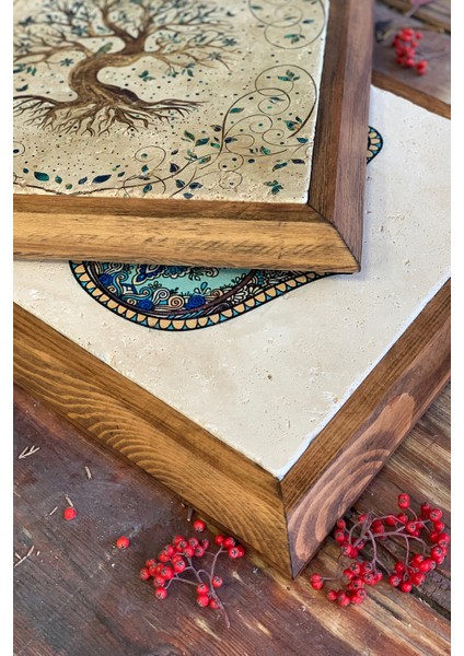 Masif Çerçeveli Yaşam Çiçeği Taş Tablo- Duvar Dekoru- Oscar Stone Decor 28X28 Cm-Wall Decor fırsatları