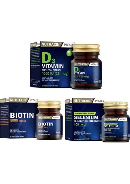 Biotin 30 Tablet+Selenium 100MCG 100 Tablet+D3 Vitamini 120 Tablet
