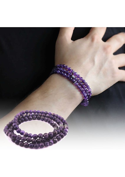 Hem Bileklik - Hem Kolye - Hem Tesbih 99LU Mor Ametist Doğaltaş Aksesuar