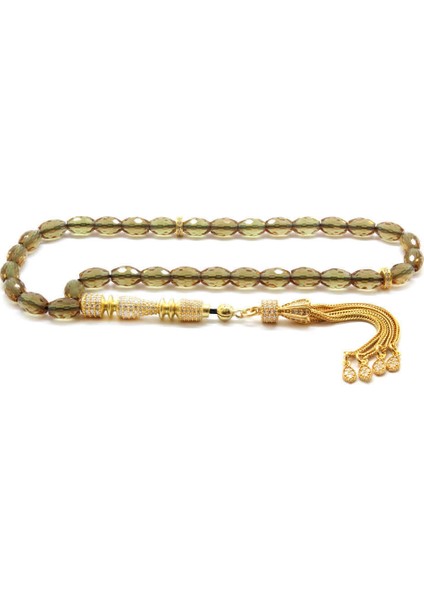 925 Ayar Gümüş Püsküllü Siyah Zirkon Taş Işlemeli Sultanit Tesbih