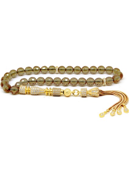 925 Ayar Gümüş Püsküllü Zirkon Taş Işlemeli Sultanit Tesbih