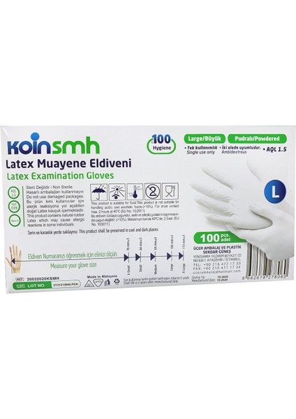 Latex Pudralı Eldiven L Beden 100'LÜ fiyatları