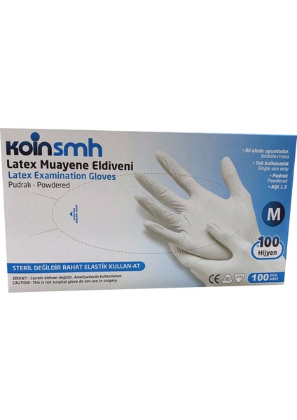 Latex Pudralı Eldiven M Beden 100'LÜ