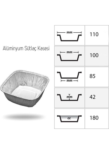 Alüminyum Sütlaç Kabı 200LÜ (110X110X42 Mm)