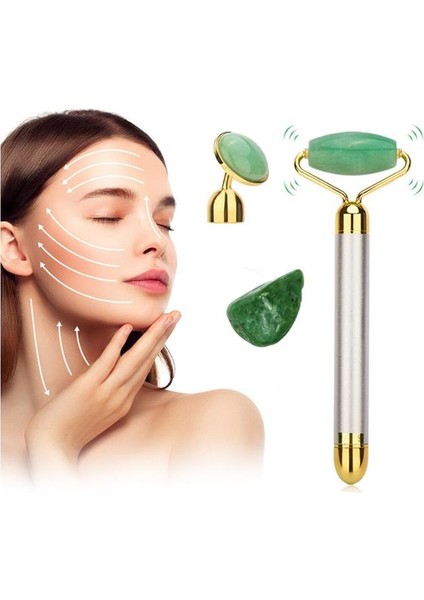 2 In 1 Güzellik Masaj Kalem Set Doğal Green Jade (Yeşim) Taş, Gümüş Çubuk