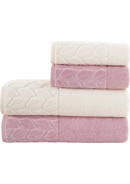 Hazal 4lü Banyo Havlu Takımı Krem/gül Kurusu