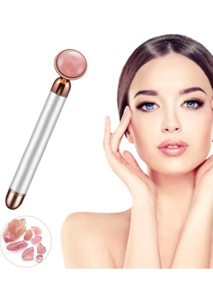 Titreşimli Güzellik Masaj Kalemi Doğal Pink Jade (Yeşim) Taş, Gümüş Çubuk