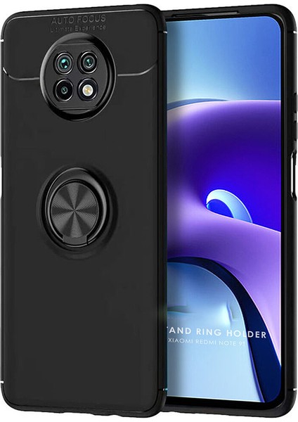 Xiaomi Redmi Note 9t Focus Serisi Yüzük Standlı Silikon Kılıf - Siyah