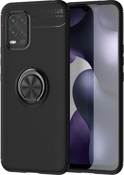 Xiaomi Mi 10 Youth Focus Serisi Yüzük Standlı Silikon Kılıf - Siyah