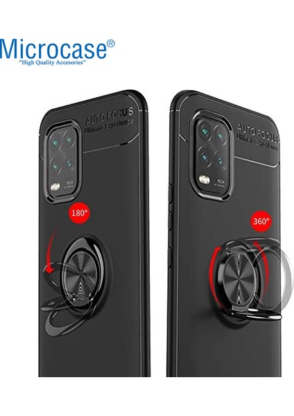 Xiaomi Mi 10 Youth Focus Serisi Yüzük Standlı Silikon Kılıf - Siyah fiyatları