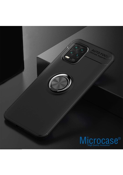 Xiaomi Mi 10 Youth Focus Serisi Yüzük Standlı Silikon Kılıf - Siyah modelleri