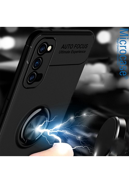 Oppo Reno 5 Focus Serisi Yüzük Standlı Silikon Kılıf - Siyah fiyatları
