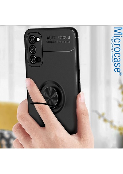 Oppo Reno 5 Focus Serisi Yüzük Standlı Silikon Kılıf - Siyah fırsatları