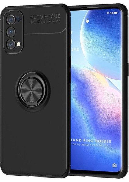 Oppo Reno 5 Pro Focus Serisi Yüzük Standlı Silikon Kılıf - Siyah