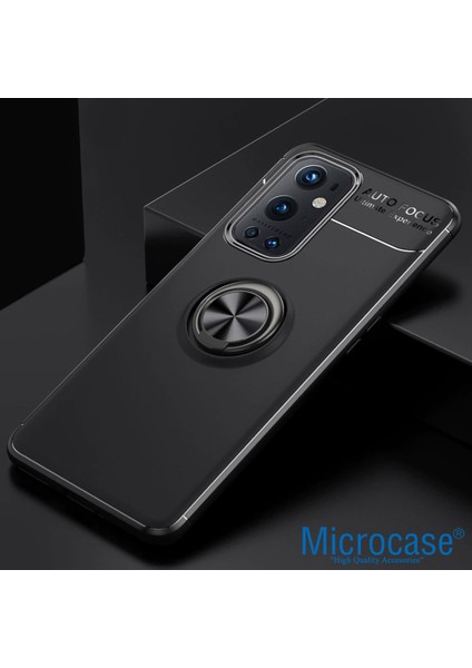Oneplus 9 Focus Serisi Yüzük Standlı Silikon Kılıf - Siyah