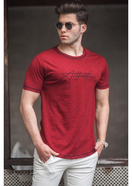Bordo Baskılı Erkek Tişört 5274