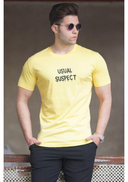 Sarı Erkek Baskılı Tişört 5275