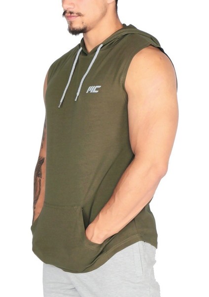 Training Kapüşonlu Kolsuz T-Shirt Haki