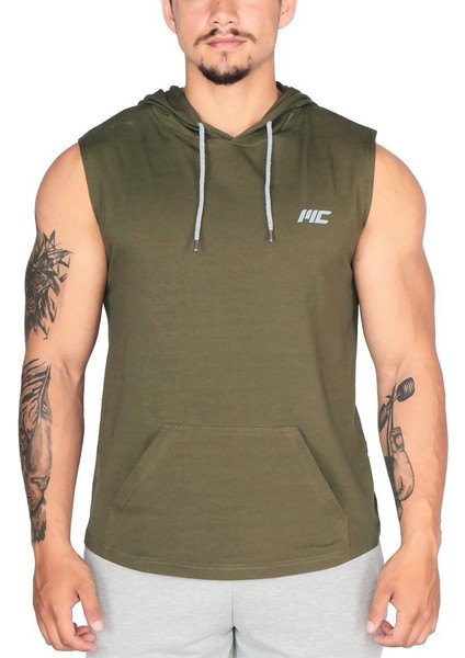 Training Kapüşonlu Kolsuz T-Shirt Haki modelleri