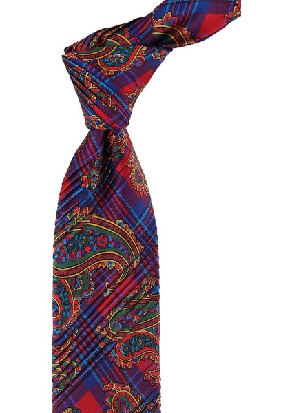 Çok Renkli Şal Desen Piliseli Ipek Kravat EST142