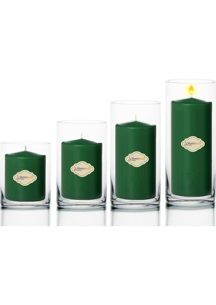 4 Lü Set Cam Vazo Içi Yeşil Set Mum