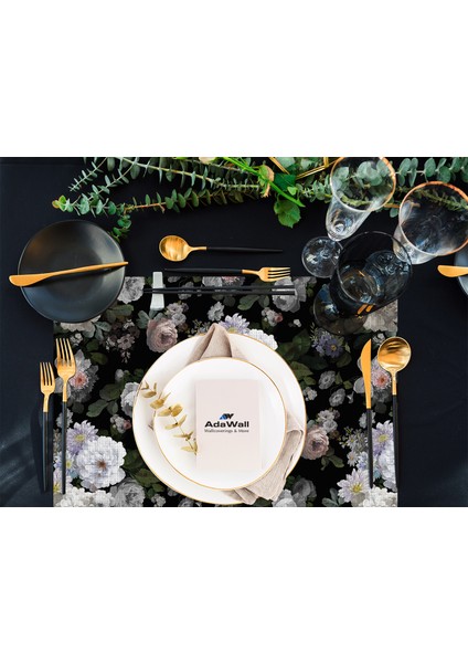 Home Siyah Çiçek Kumaş Amerikan Servis 4'lü Set 35X50CM fiyatları