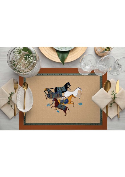 Home Figüratif At Kumaş Amerikan Servis 4'lü Set 35X50CM