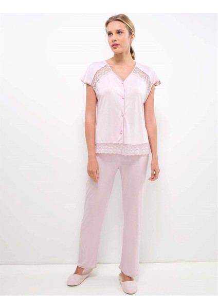 5025 Penye 6'lı Dantelli Pijama & Gecelik Çeyiz Seti