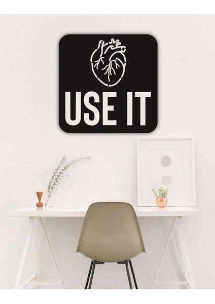 Use It Heart Kalbini Kullan Duvar Tablosu Ahşap Duvar Yazısı Lazer Duvar Süsü