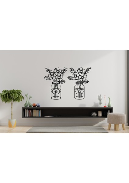 Çiçek Temalı Kavonoz Dekoratif Ahşap Tablo