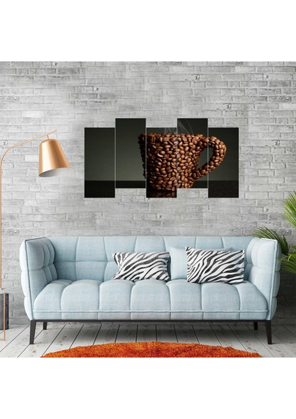 Coffe Temalı 5 Parçalı Mdf Tablo