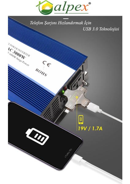 1000 Watt Ups (Şebeke Şarjlı) Tam Sinüs Invertör